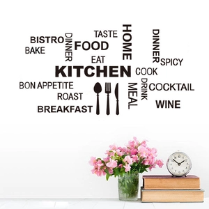 Waterproof black KITCHEN wall decals featuring cutlery silhouettes for home dining decor