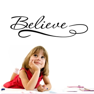 Minimalist 'Believe' wall sticker featuring cursive artistic font and elegant line details