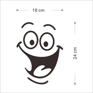 Detailed dimensions of the SMILE cartoon toilet wall sticker showing 18x24 cm size