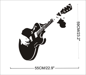 Creative black guitar silhouette wall sticker for living room 59cm by 55cm dimensions