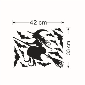 Detail view of 42x33cm Halloween witch silhouette wall sticker with bat patterns
