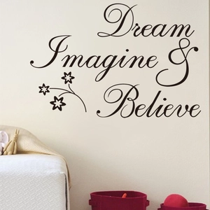 Inspirational Dream Imagine Believe wall sticker with floral art for bedroom decor