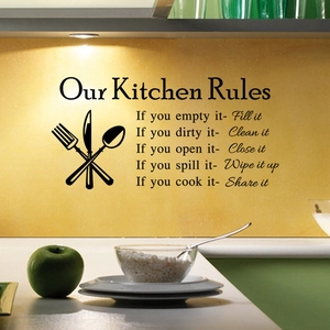 Adesivo murale Our Kitchen Rules con icone di posate per decoro cucina