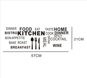 Detail showing the 57cm x 21cm layout of Kitchen and Dinner theme wall stickers