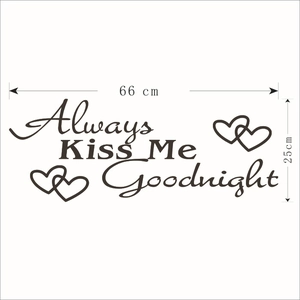 Detail view of Always Kiss Me Goodnight wall sticker with heart icons, 66cm x 25cm size