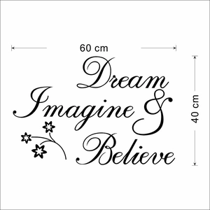 60x40cm Dream Imagine Believe wall sticker with minimalist floral and star patterns