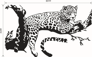 Technical dimensions diagram of leopard wall sticker measuring 80cm width and 48cm height