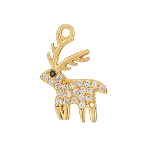 Exquisiter Rentier-Anhänger in Gold mit weißen Zirkonia und schwarzem Augendetail