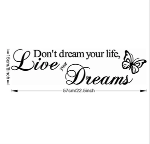 Inspirational Live Your Dreams wall decal with butterfly accents 57cm wide