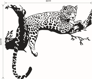 Detailed dimensions of a black leopard silhouette wall sticker measuring 80cm x 68.5cm