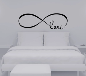 Modern black infinity love vinyl wall decal for minimalist bedroom home decor