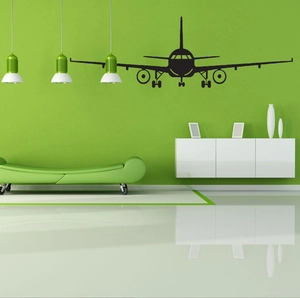 Modern black airplane silhouette wall sticker for minimalist living room decor