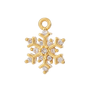 Detailansicht eines goldenen Schneeflocken-Anhängers mit Zirkonia-Steinen und Metallschlaufe