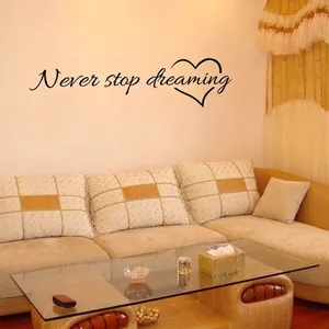 Inspirational Never Stop Dreaming Quote Wall Sticker With Heart Pattern Removable PVC Art Decal For Living Room Bedroom Office Decor
