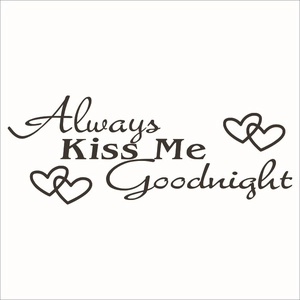 Always Kiss Me Goodnight wall decal with heart design in decorative black art font