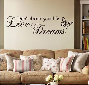 Inspirational 'Live Your Dreams' wall decal with butterfly accents for home living room decor
