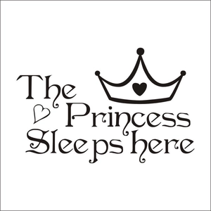 Princess Sleeps Here wall decal with crown and heart motifs for girl's room decor