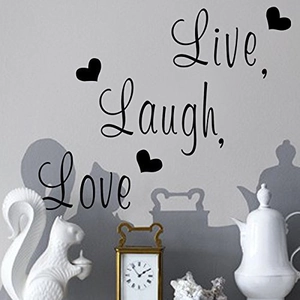 Sticker mural créatif Live Laugh Love avec cœurs pour une décoration d'intérieur élégante