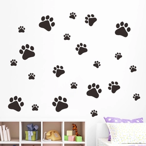 Détails de stickers muraux empreintes de pattes noires pour décoration créative de chambre