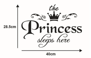 Adesivo murale Princess sleeps here con corona per camera bambine, 40 cm x 28,5 cm