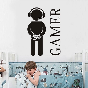 Gamer silhouette wall sticker with headset and controller design for kids bedroom decor