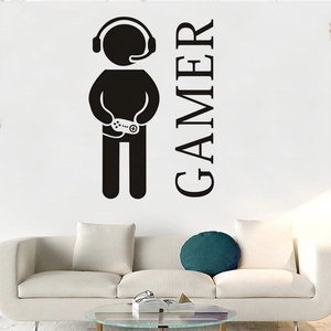 Gamer silhouette wall decal with headset and controller for boys bedroom decor