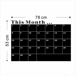 Sticker mural ardoise de 78x53 cm avec grille de calendrier mensuel et chiffres