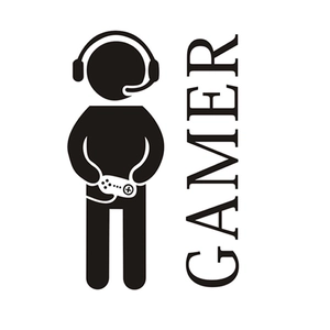 Gamer vinyl wall sticker featuring a gamer silhouette with headset and gamepad for decor