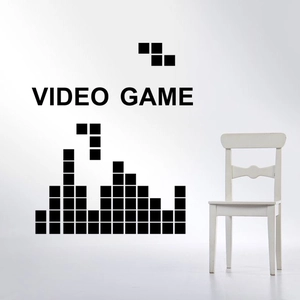 Minimalist Video Game wall sticker with Tetris style pixel blocks for home decor