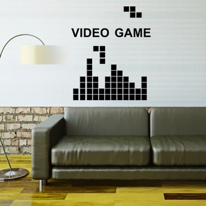 Matte black Tetris style video game wall sticker set for living room home decor