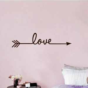 Modern LOVE arrow wall decal in dark brown finish for bedroom interior decoration