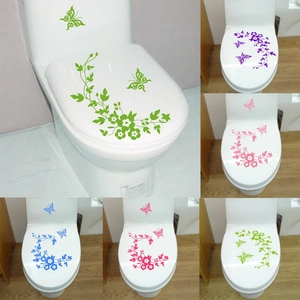 Removable Butterfly Flower Vine Toilet Sticker Waterproof PVC Bathroom Wall Decal DIY Home Decor Restroom Ornament Multiple Colors