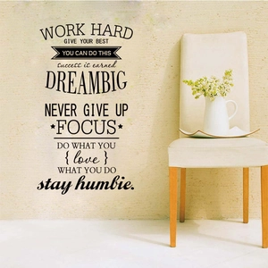 Inspirational quotes wall decals with Work Hard Dream Big text for office and home decor
