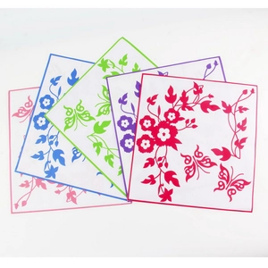 Five-pack butterfly floral pattern square paper napkins in assorted bright colors