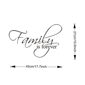 Sticker mural Family is forever en écriture noire cursive taille 45cm par 27cm