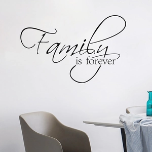 Sticker mural élégant Family is Forever en vinyle avec calligraphie pour décor maison