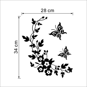 Detail showing 28cm x 34cm dimensions for black butterfly and floral vine wall sticker