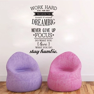 Inspirational quotes wall decals with Work Hard and Dream Big text on white wall