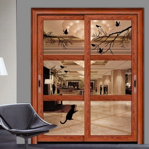 Stickers muraux en silhouette d'oiseau sur branche et chat noir pour vitres décor