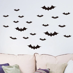 Decorative black bat wall stickers in various sizes for Halloween home decor in living room