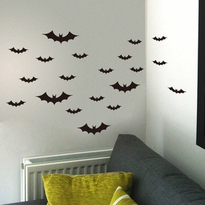 Halloween black bat wall stickers in various sizes for living room festive decoration