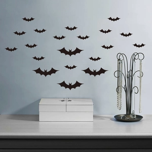 3D Halloween black bat wall decals set of 16 pieces for living room and bedroom decor