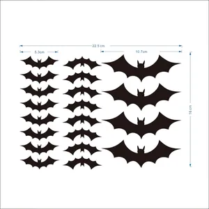 Halloween bat wall stickers set with 20 pieces in black, size 22.5x16 cm layout