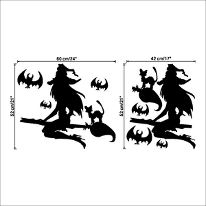 Halloween witch and bats wall sticker silhouettes with 60x52cm size measurements