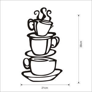 Sticker mural tasse de café minimaliste avec dimensions de 38cm de haut et 21cm de large