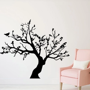 Minimalist black tree and bird wall decal silhouette for living room home decoration