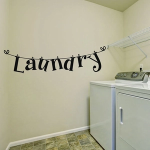 Kreativer schwarzer Laundry Wandtattoo mit Wäscheleinen-Design für die Waschküche Deko