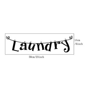 Schwarzer Laundry Wandsticker mit Wäscheleinen-Design, Größe 58x14cm Deko