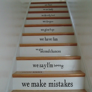 Vinyl house rules wall decals for staircase with family quotes in black serif fonts