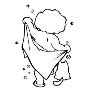Wasserdichter Wandaufkleber mit Cartoon-Kind, Katze und Blasen für das Badezimmer